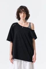 MATIN KIM ASYMMETRIC OFF SHOULDER TOP IN BLACK