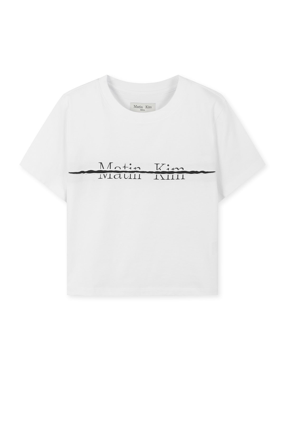 MATIN KIM CUTTED LOGO CROP TOP IN WHITE