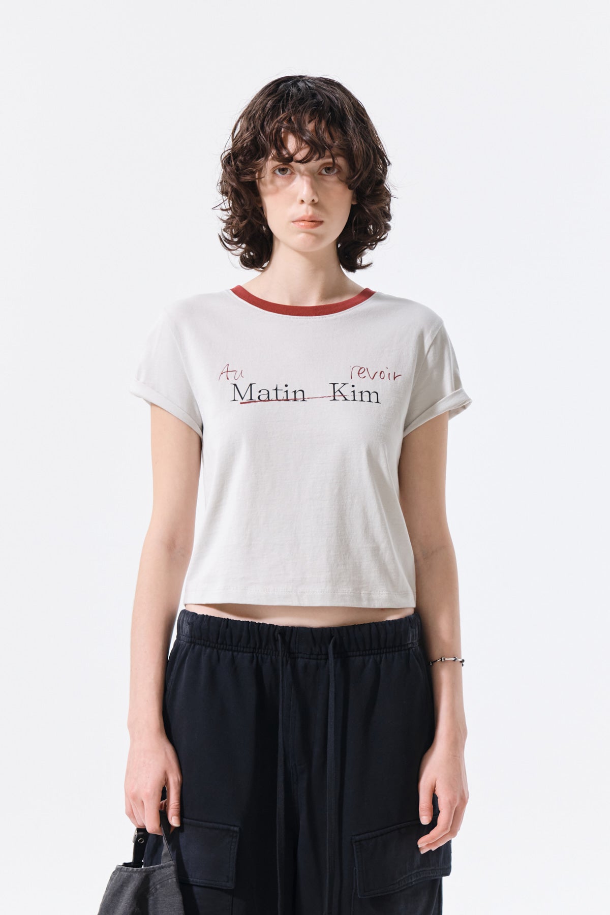 MATIN KIM TONAL RIB LOGO CROP TOP IN GREY