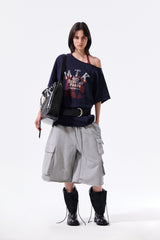 MATIN KIM MTK 16 GRAFFITI LOGO ASYMMETRIC TOP IN NAVY