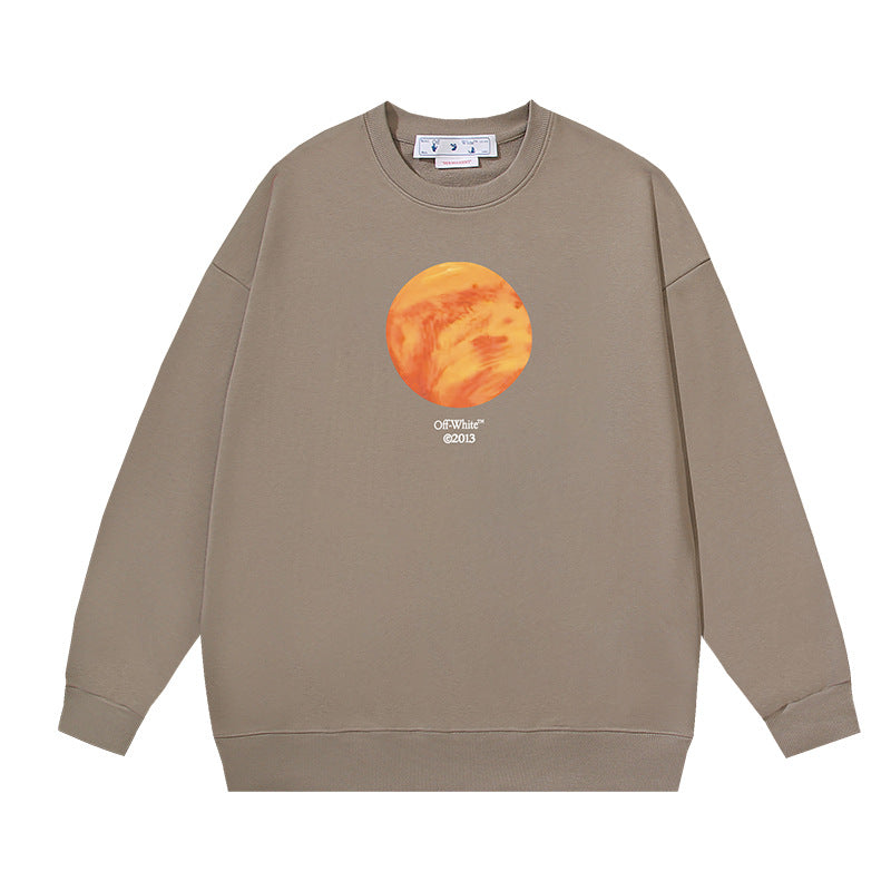 Off-White Khaki Orange Planet Graphic Crewneck Sweatshirt