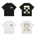 Off-White Beige Warning Tape Arrow Cross Print Short Sleeve T-Shirt
