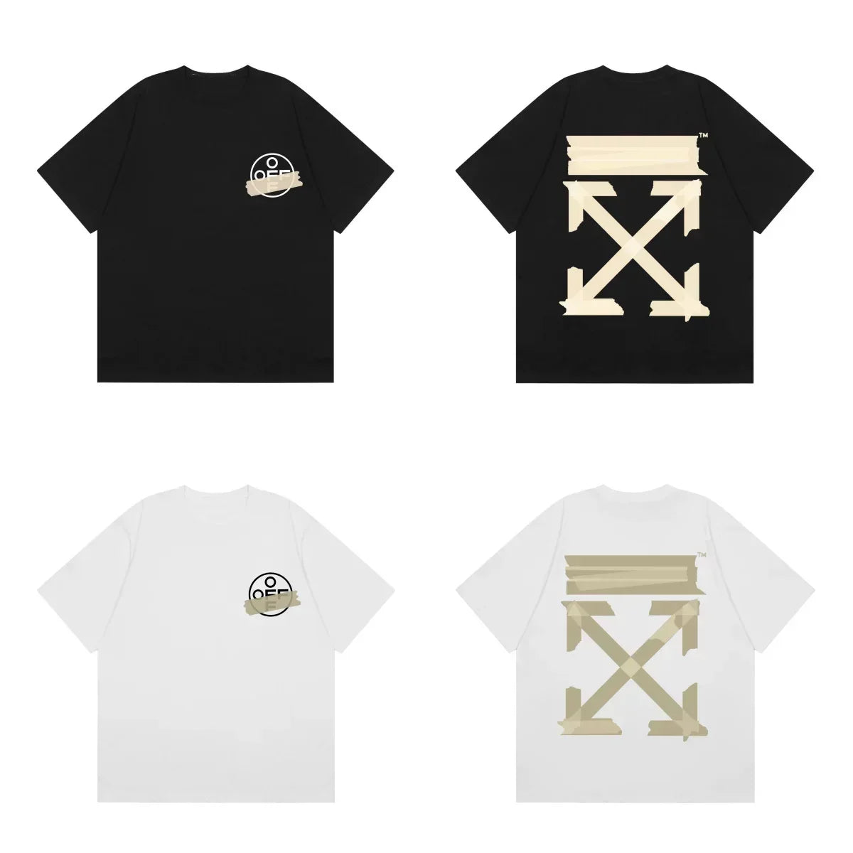 Off-White Beige Warning Tape Arrow Cross Print Short Sleeve T-Shirt