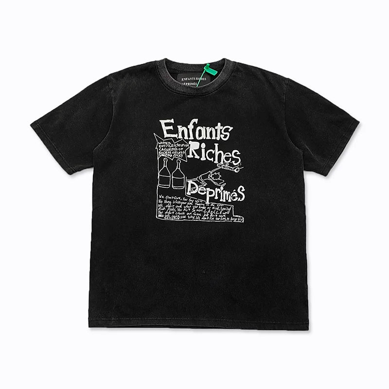 Enfants Riches Déprimés Hand-Drawn Typography & Bottle Illustration T-Shirt - Black