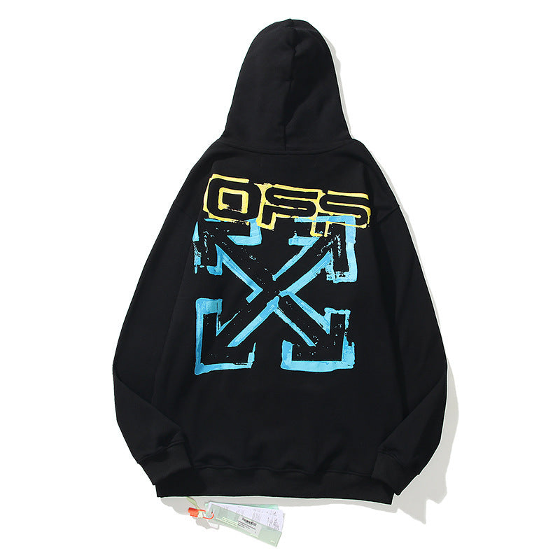 Off-White Black Yellow-Blue Graffiti Frame Logo Hoodie