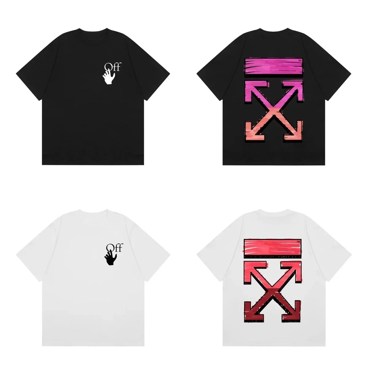 Off-White Pink Gradient Arrow Cross Print Short Sleeve T-Shirt