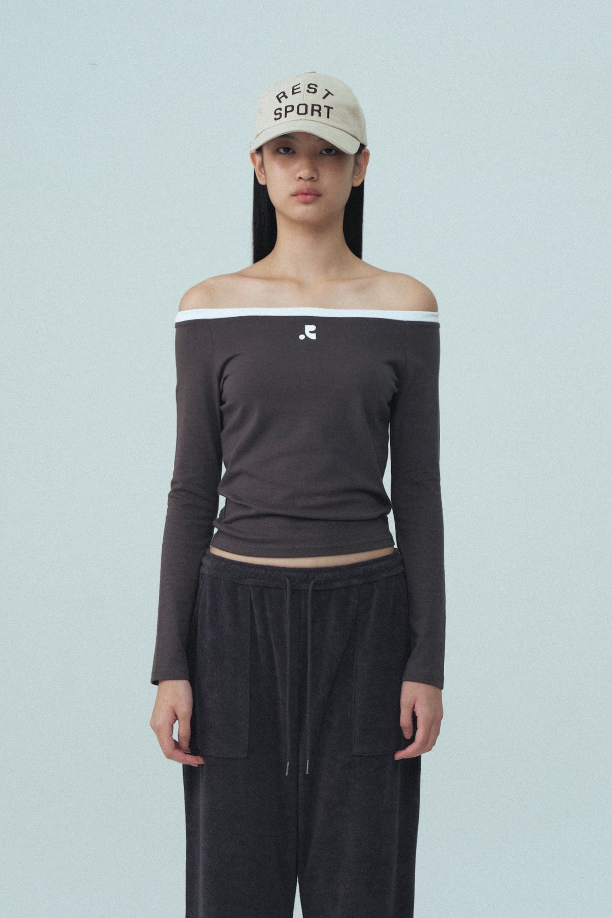 OFF-SHOULDER TOP - CHARCOAL