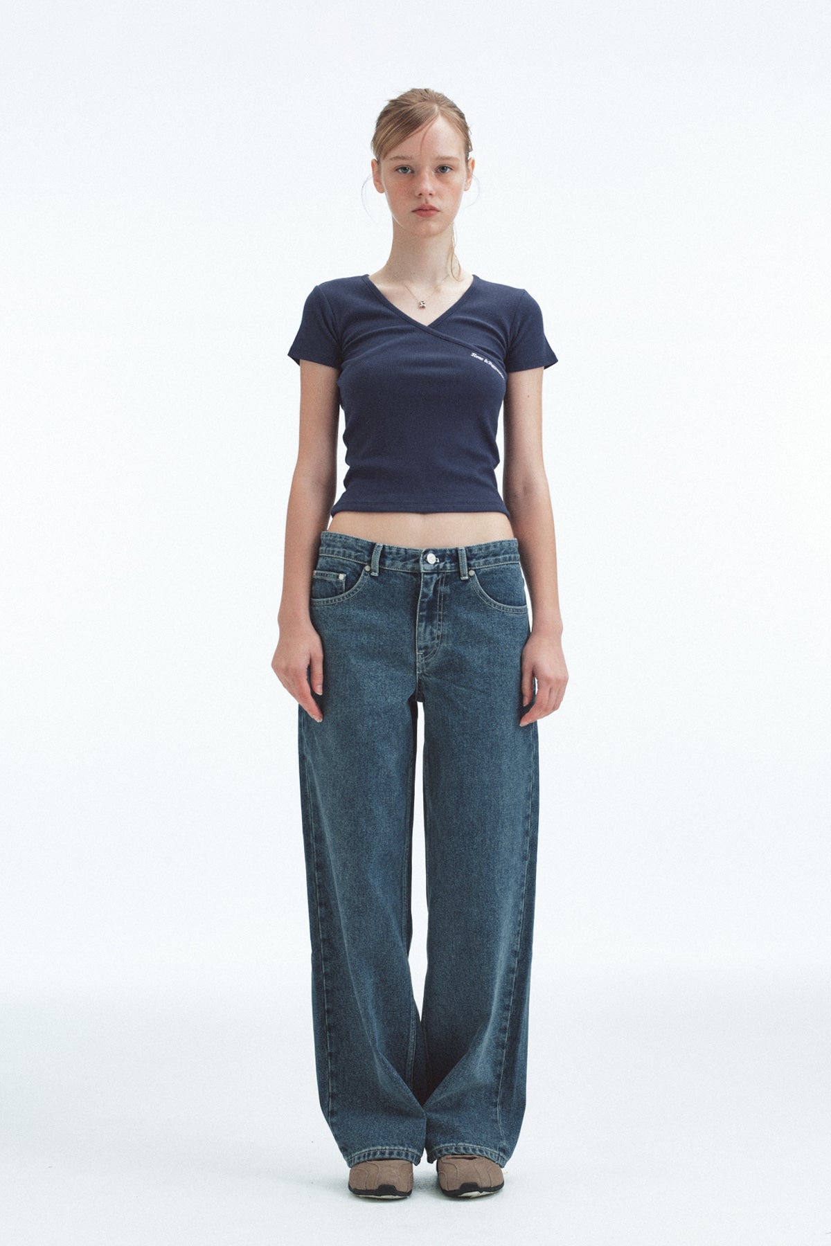 WRAP HALF SLEEVE TOP - NAVY