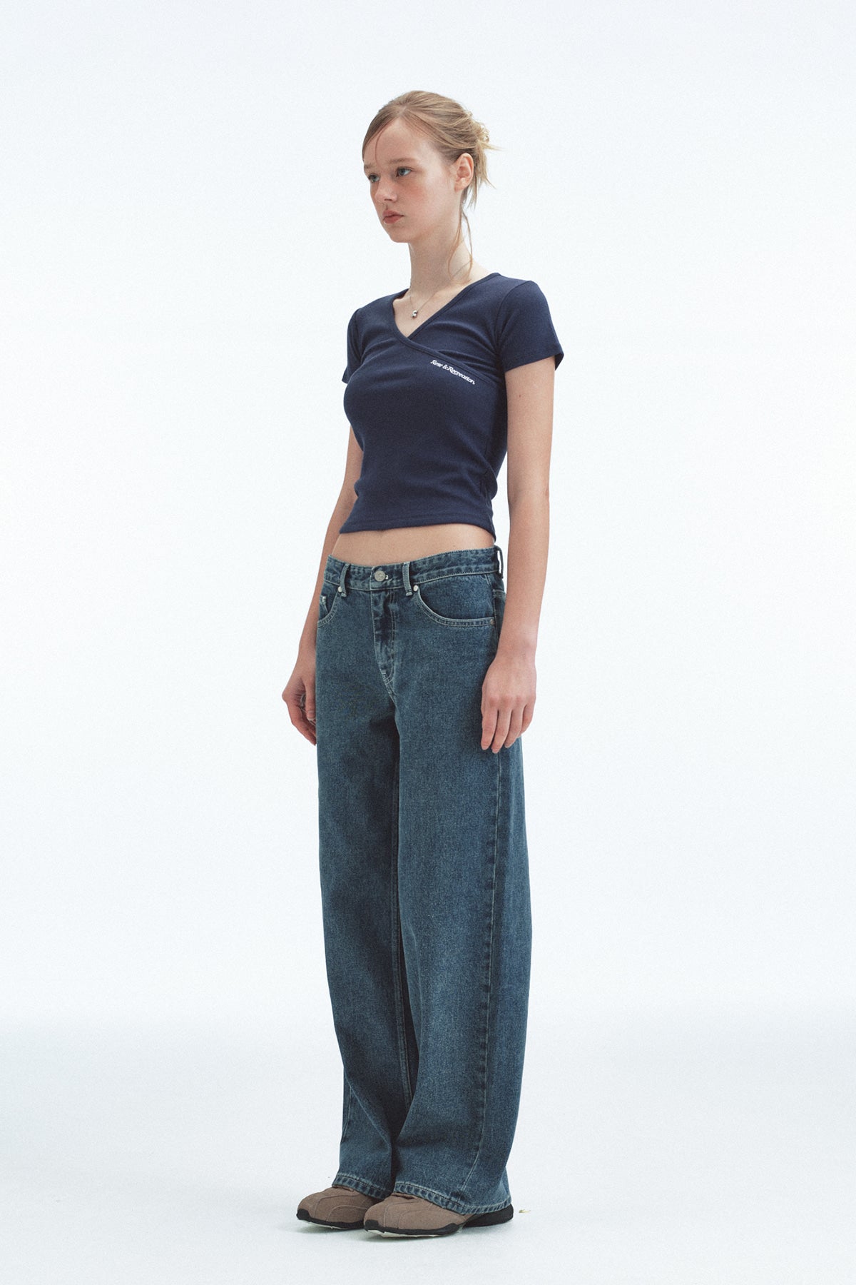 WRAP HALF SLEEVE TOP - NAVY
