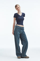 WRAP HALF SLEEVE TOP - NAVY