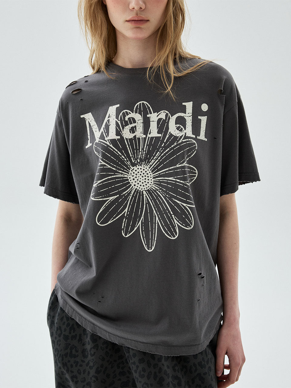 MARDI TSHIRT FLOWERMARDI CRACKED DESTROYED_CHARCOAL BEIGE