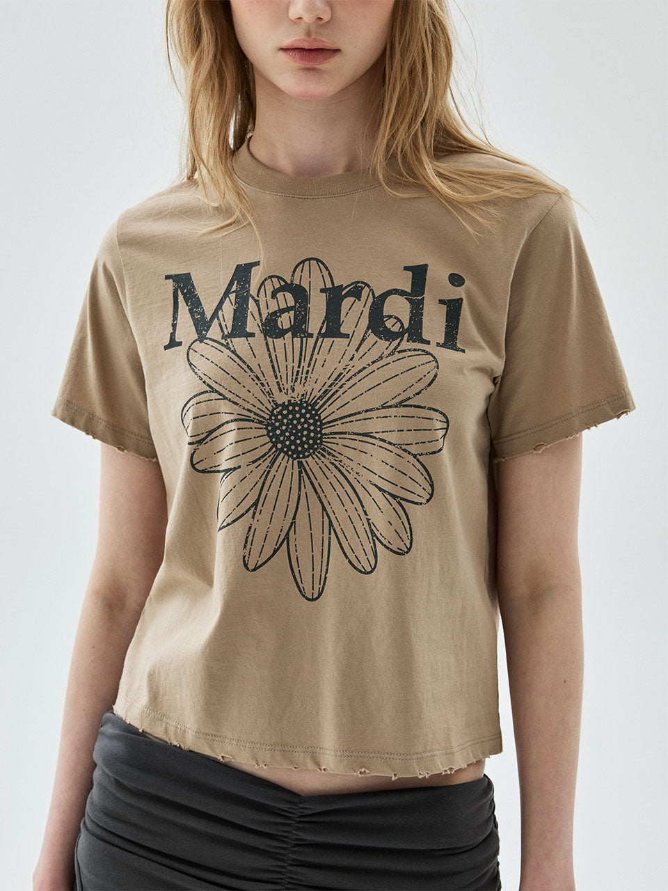 MARDI SLIM TSHIRT FLOWERMARDI CRACKED DESTROYED_LATTE GREY