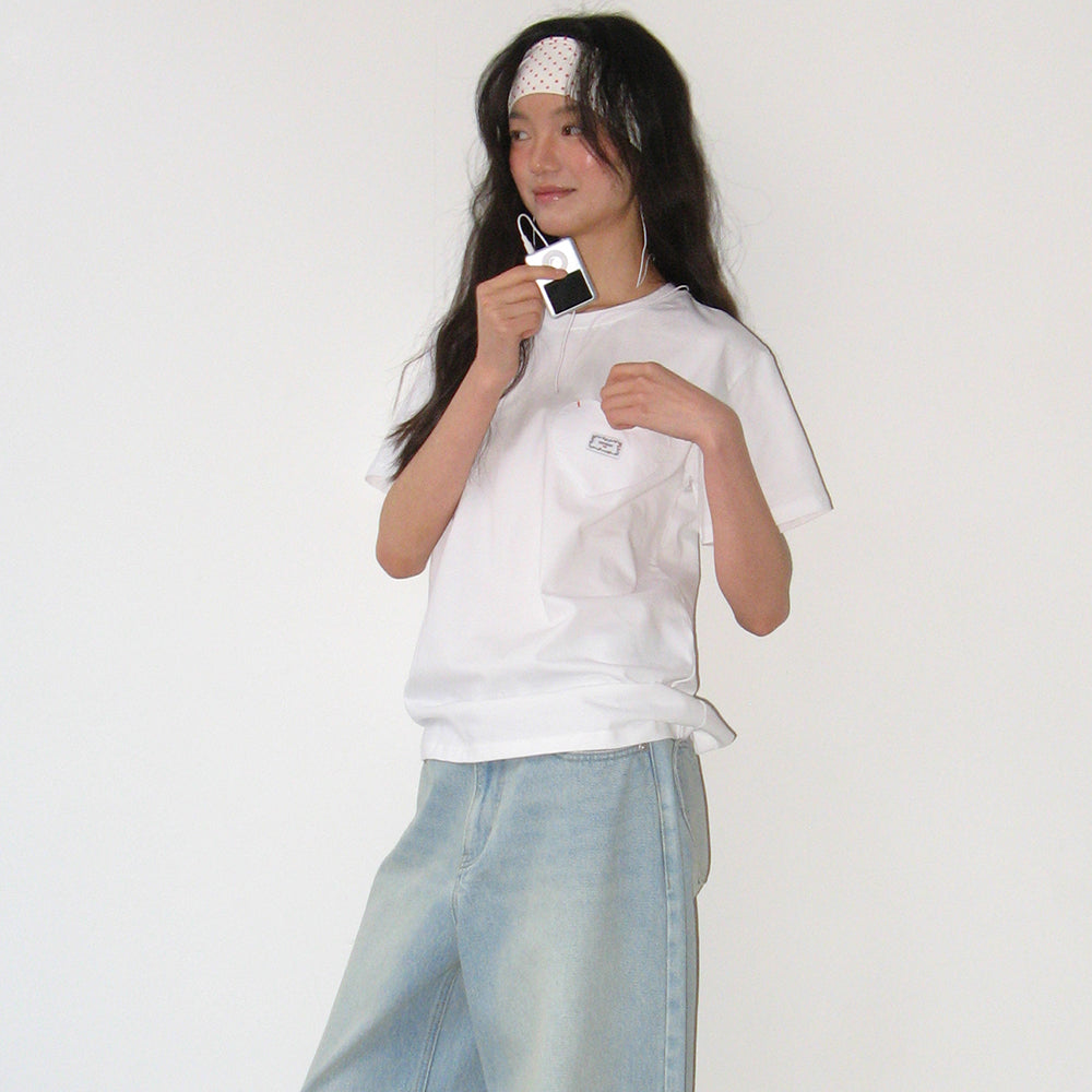 RONRON HEART POCKET OVER FIT SHORT SLEEVE T SHIRT WHITE