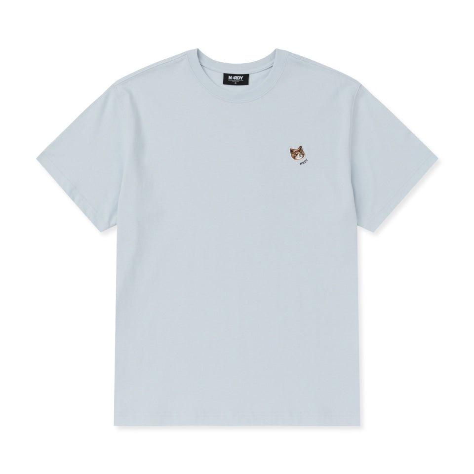 NERDY Handsome Cat Wappen Short Sleeve T-Shirt Soft Blue