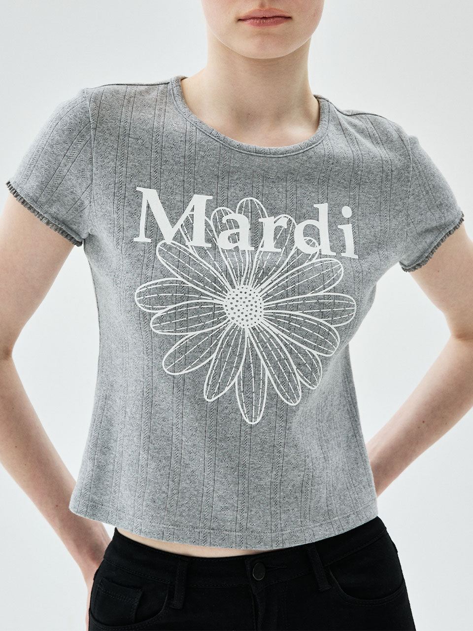 MARDI SLIM FIT TOP EYELET FLOWERMARDI_GREY WHITE