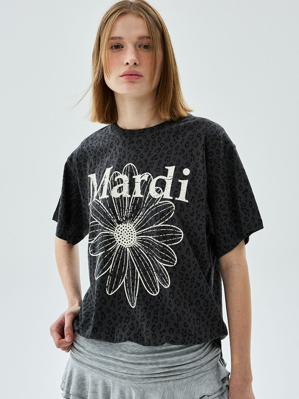 MARDI TSHIRT LEOPARD FLOWERMARDI CRACKED_CHARCOAL IVORY