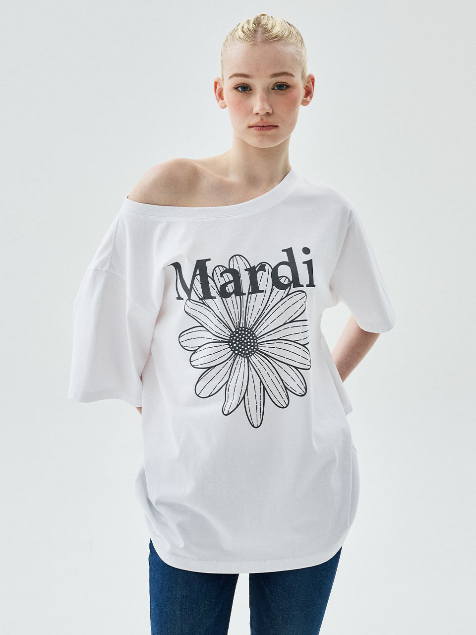 MARDI OVERSIZED TSHIRT OFF SHOULDER FLOWERMARDI_WHITE GREY