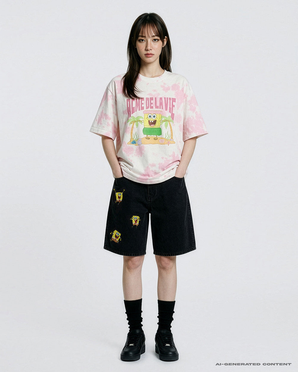 ADLV HULA DANCE SPONGEBOB SHORT SLEEVE T-SHIRT PINK