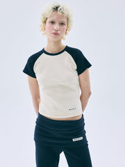 MARDI WAFFLE CROPPED TSHIRT RAGLAN_BUTTER
