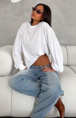 Comfy Girl Oversized Long Sleeve Tee White