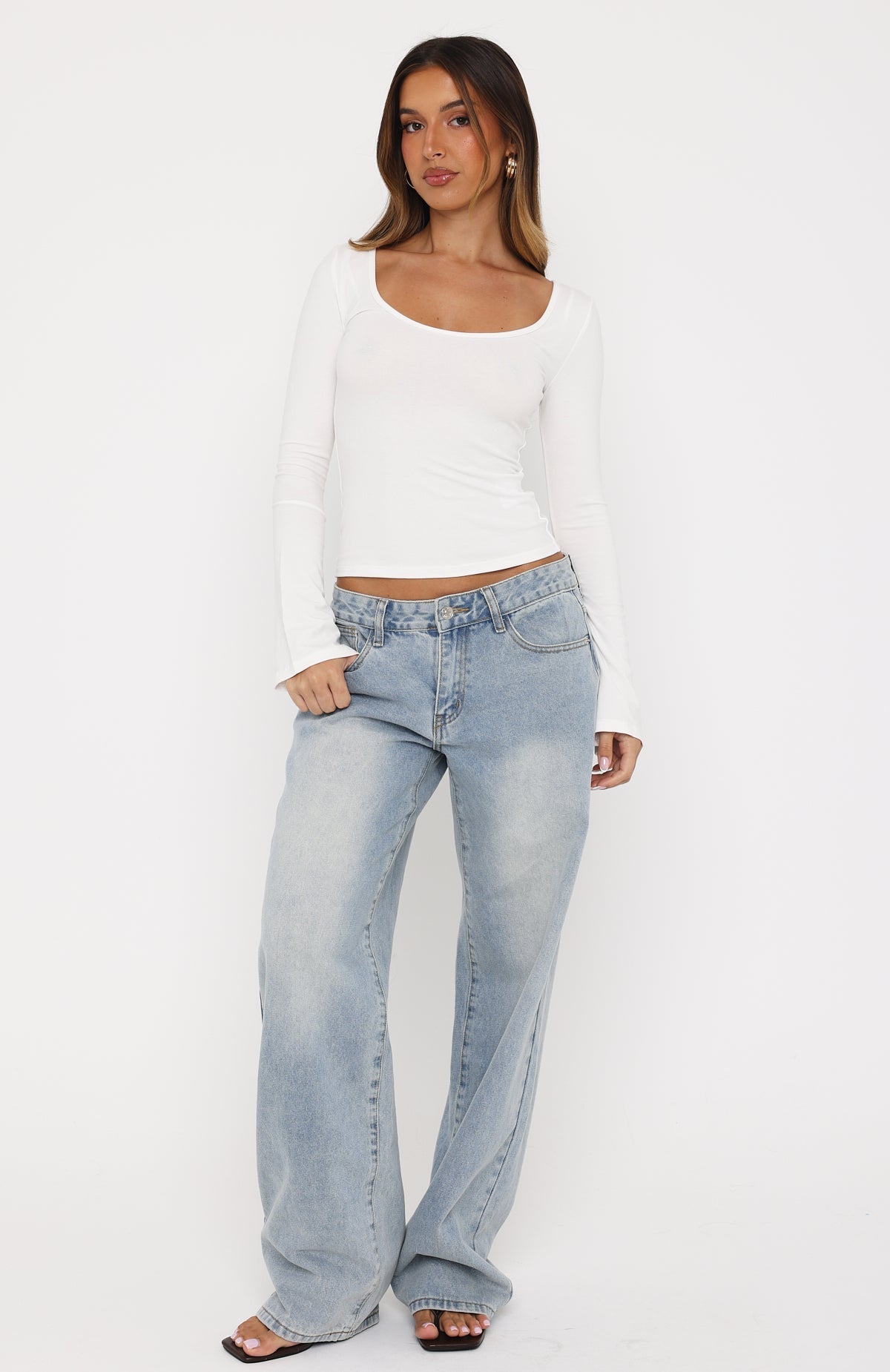 Model Off Duty Long Sleeve Top White