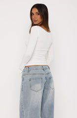 Model Off Duty Long Sleeve Top White