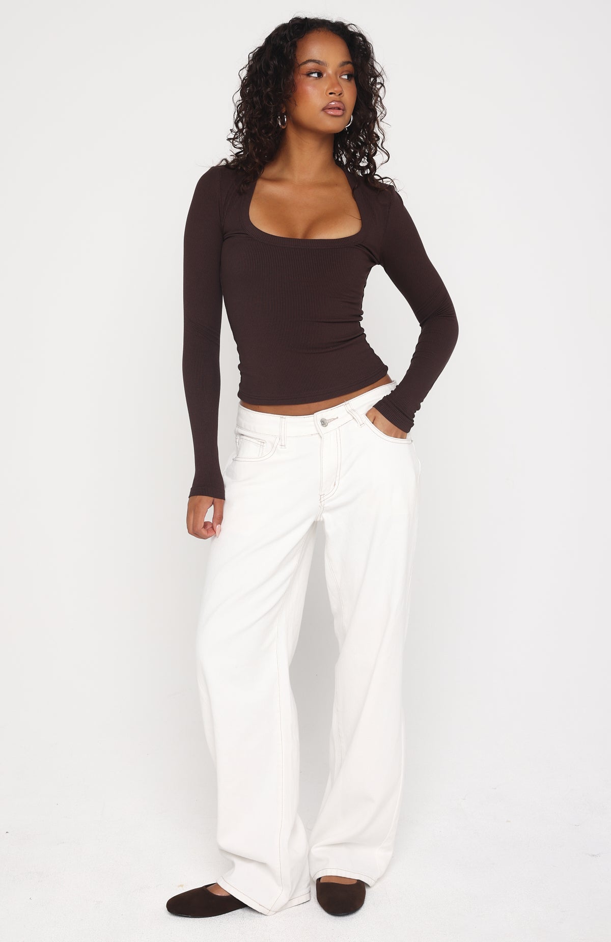 Serenade Her Ribbed Long Sleeve Top Chocolate