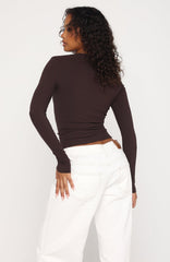 Serenade Her Ribbed Long Sleeve Top Chocolate
